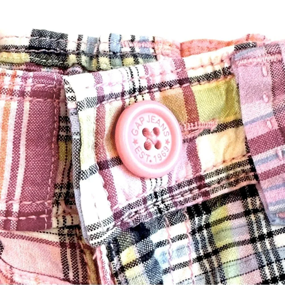 GAP Girls SZ 6 Pink Blue Plaid Patchwork Shorts Summer Vacation Preppy Beach